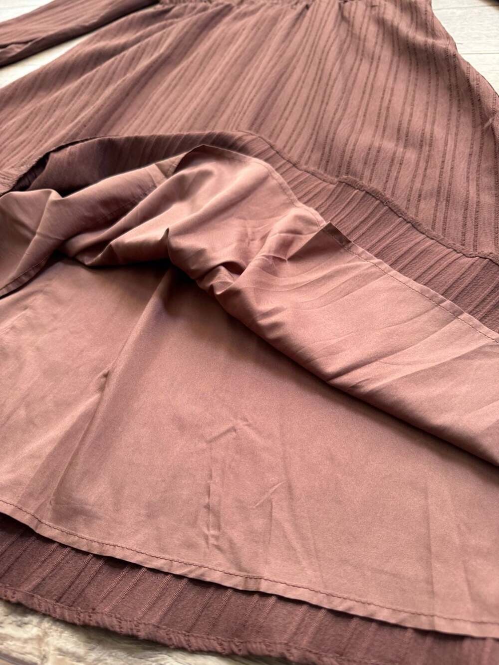 Sweet Salt Brown Midi Dress Womens L Ruffle Long Sleeve Stretch Cottagecore - Picture 9 of 16